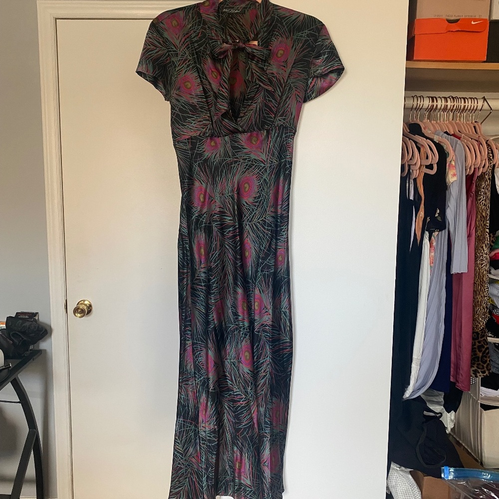 Vintage Betsey Johnson Silk Peacock Midi Dress